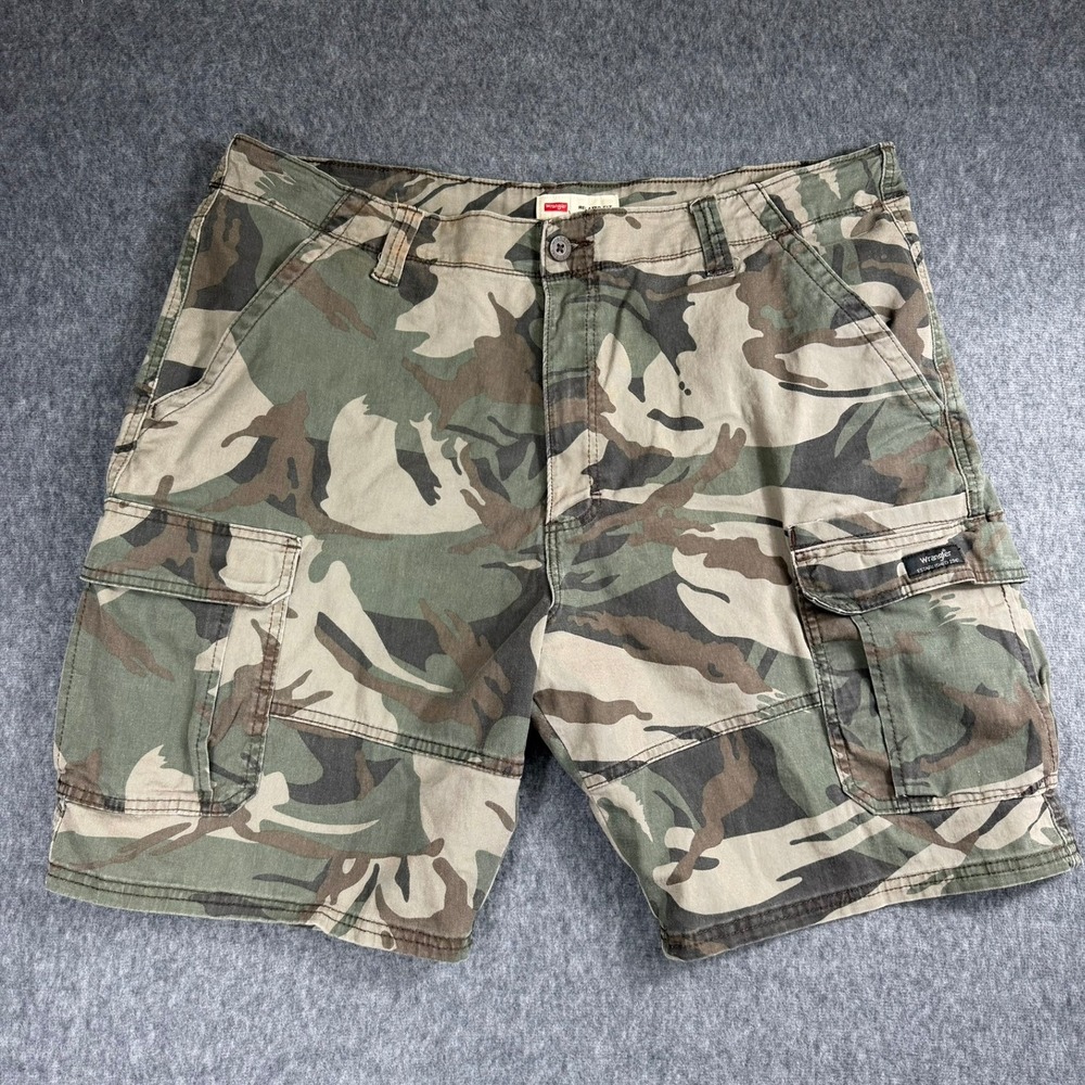 Wrangler Cargo Shorts Mens 40 Green Camo Relaxed Fit Cotton‎ Tactical Utility